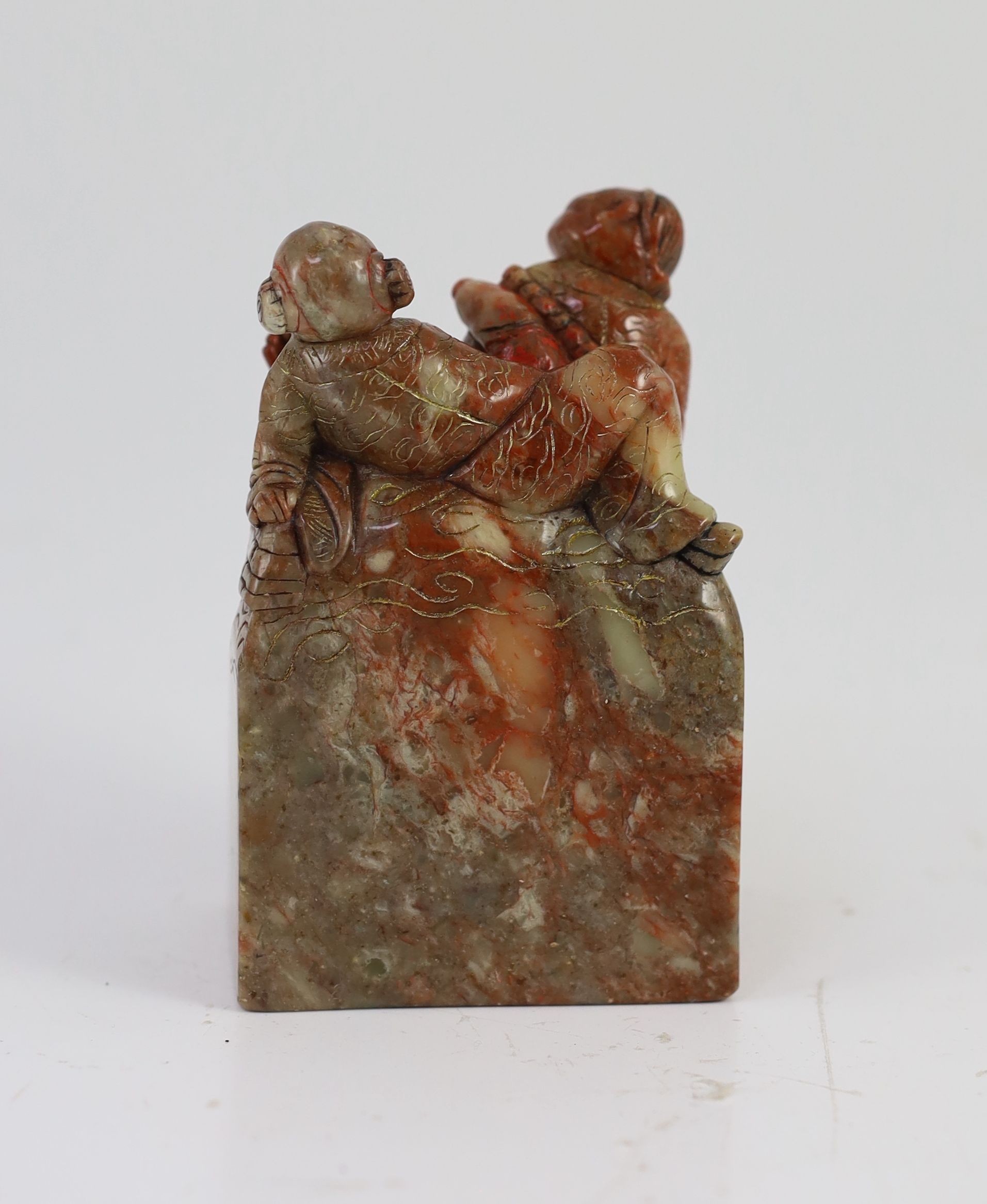 A Chinese soapstone seal, 18th century, 11 cm high